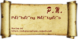 Páhány Mátyás névjegykártya